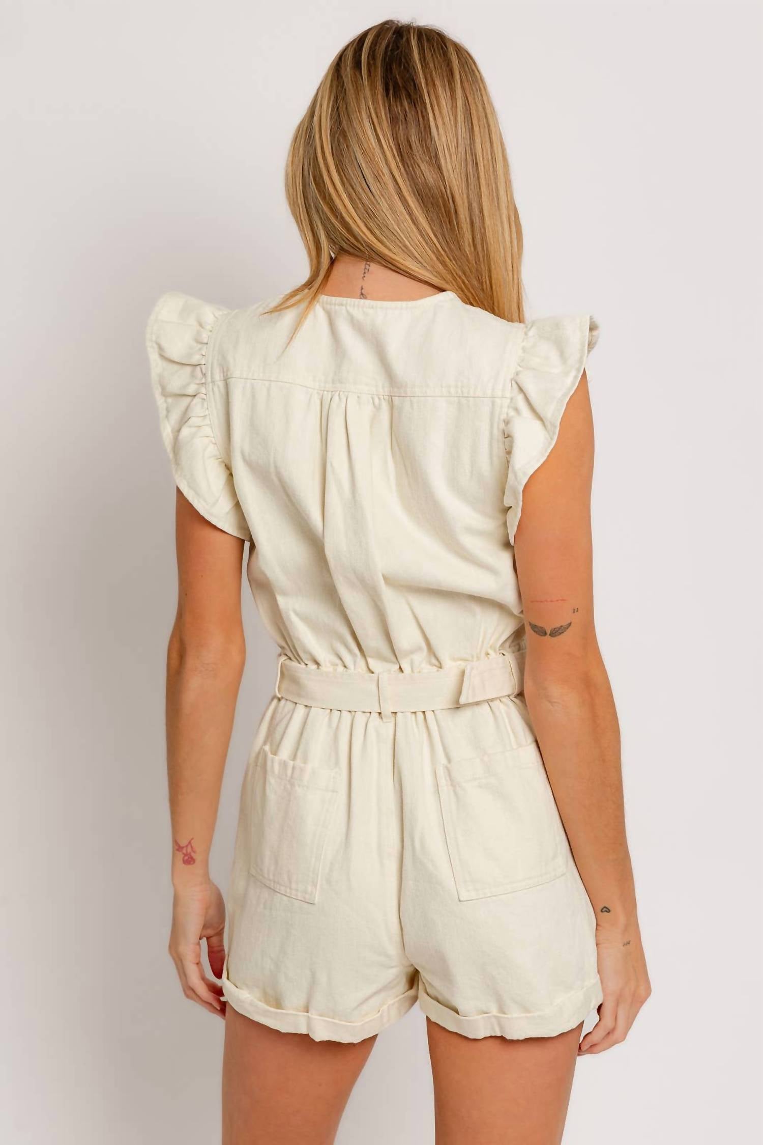 Le Lis - Belted Ruffle Sleeve Romper