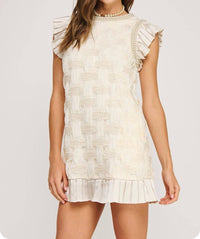Strut & Bolt - Pearl Trim Detail Textured Mini Dress