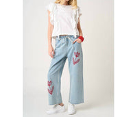 mittoshop Ainsley Tulip Embroidery Wide Leg Jeans in light wash - women's jeans - view 4