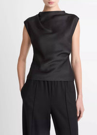 Vince Satin Draped Cowl-neck Top in black - women's blouse
