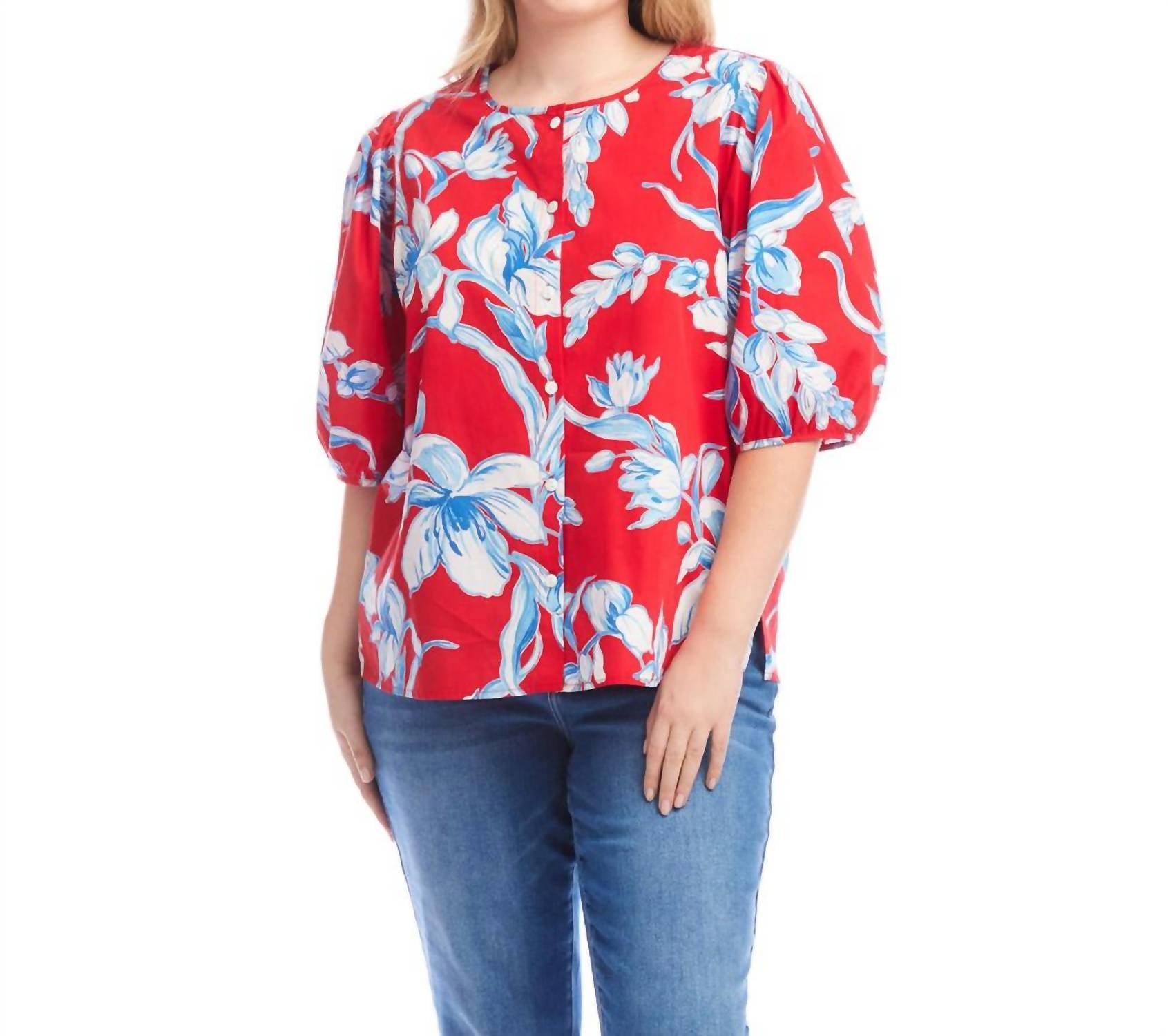 Karen Kane - Puff Sleeve Button-front Shirt - Plus