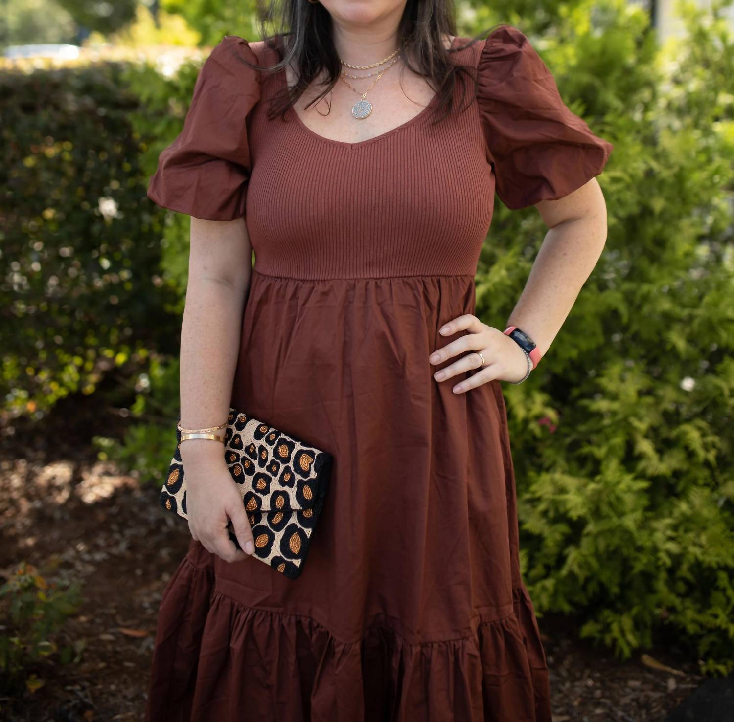Mittoshop - Mix Media Puff Sleeve Midi Dress