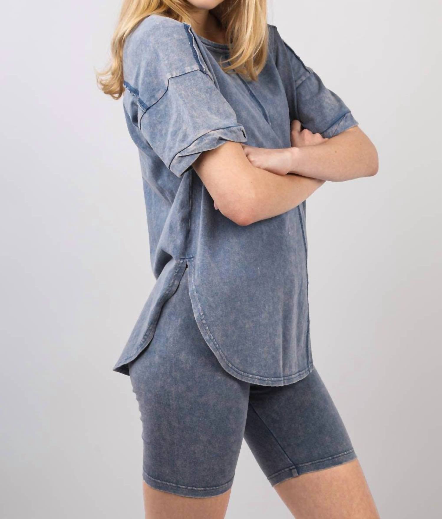 Very J - Washed Stretchy Knit Activewear Top & Shorts
