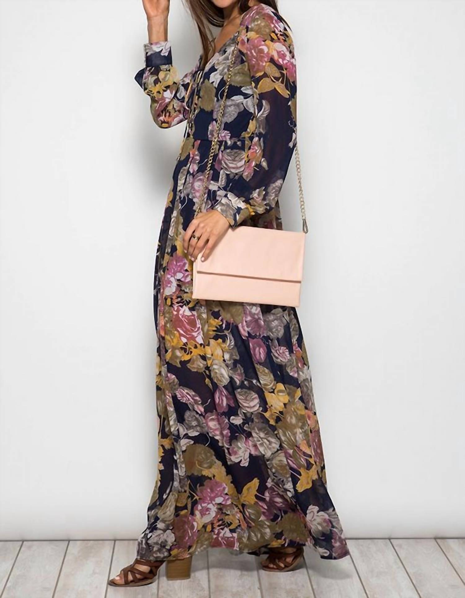 She + Sky - Long Sleeve Floral Maxi Dress