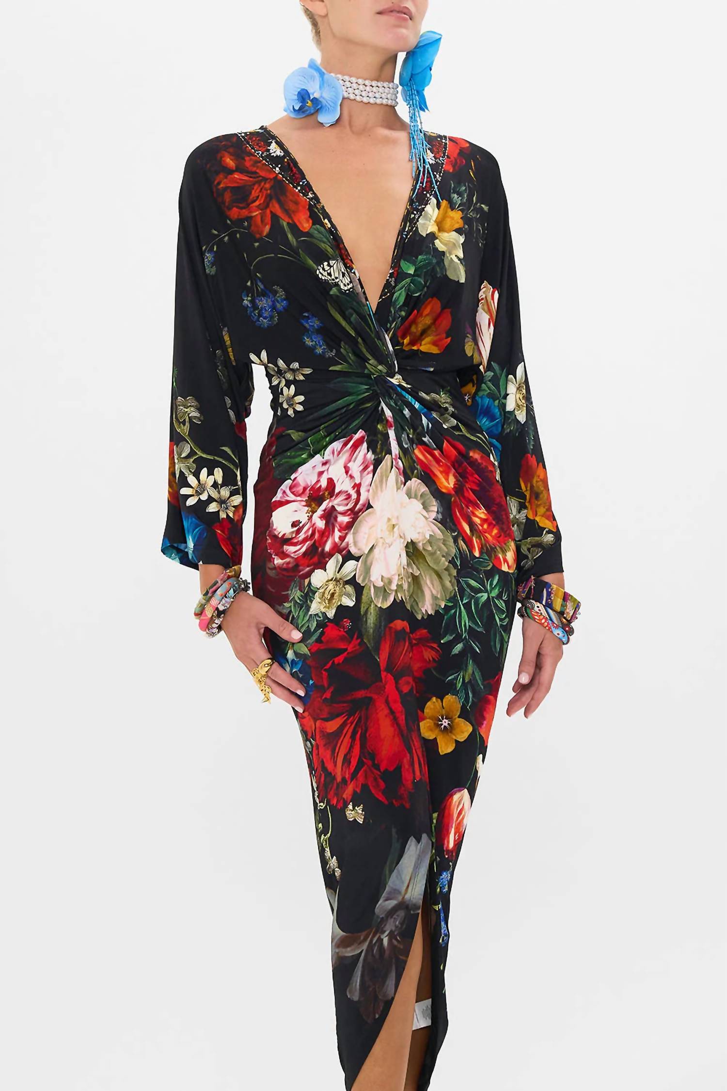 Camilla - Long Split Front Twist Dress