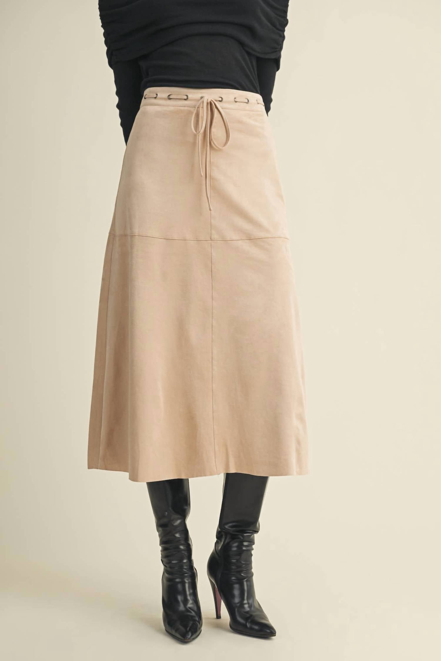 Mustard Seed - Drawstring Suede A Line Skirt