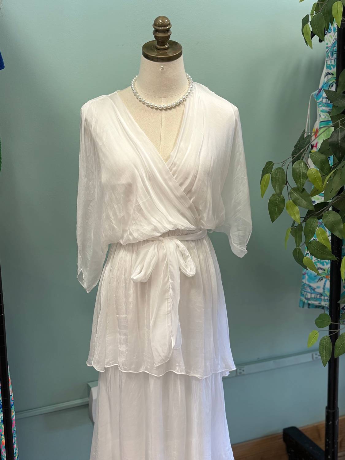 Scandal Italy Women's Nicki Tiered Maxi Dress in white - women's dress - detail view