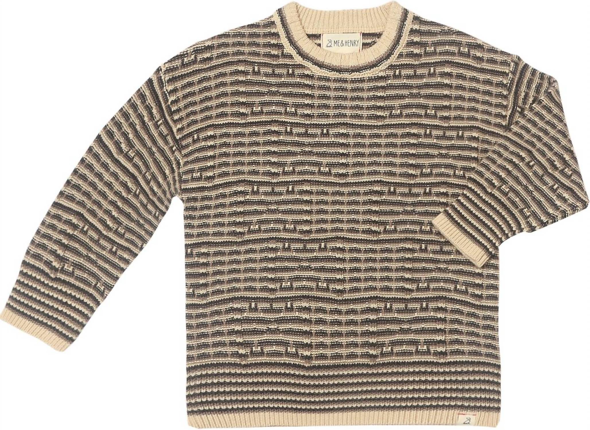ME & HENRY Kid's Textured Brian Long Sleeve Sweater in charcoal - kids' sweater - detail view