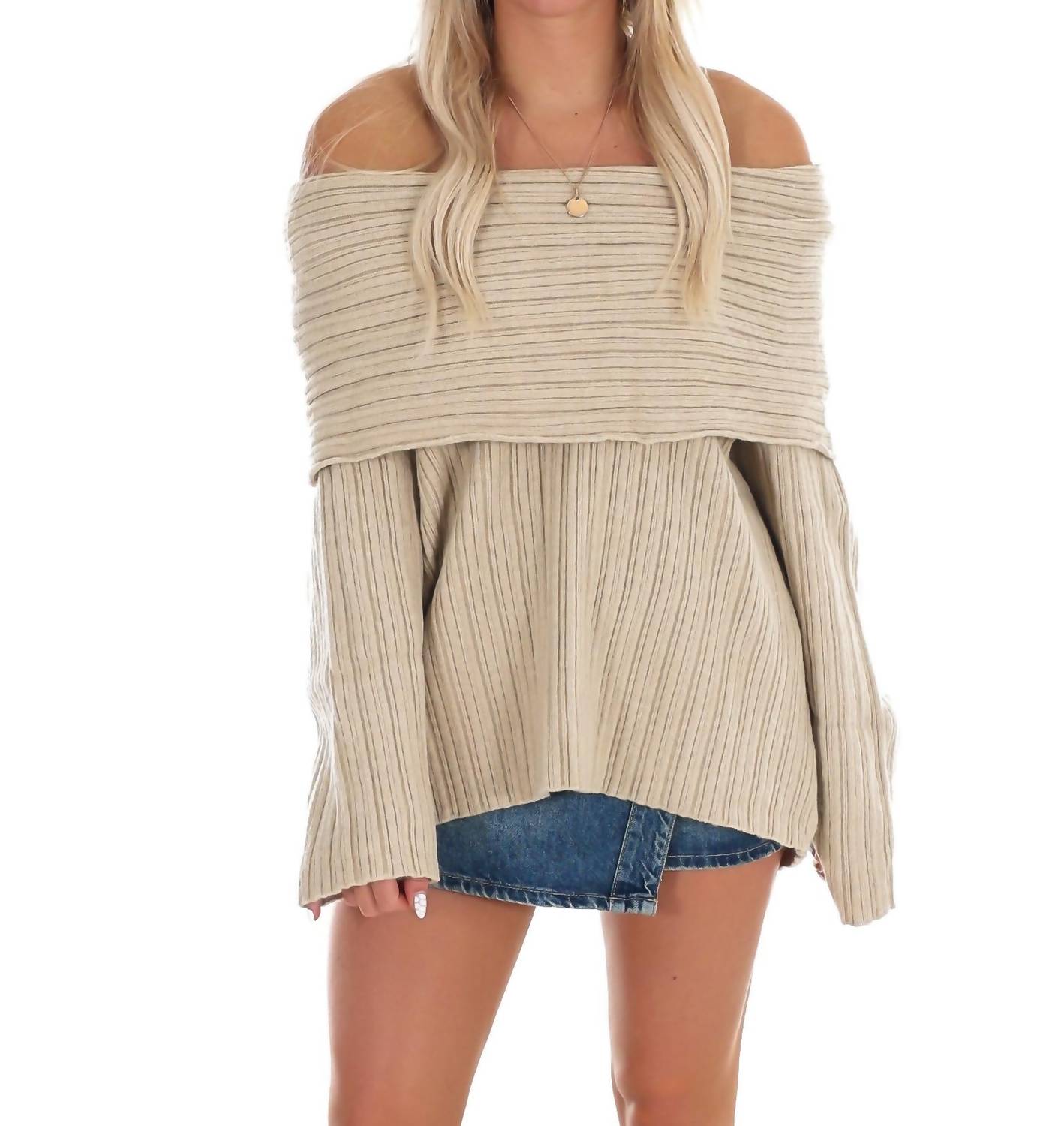 Le Lis - Show Me Love Off Shoulder Oversized Sweater