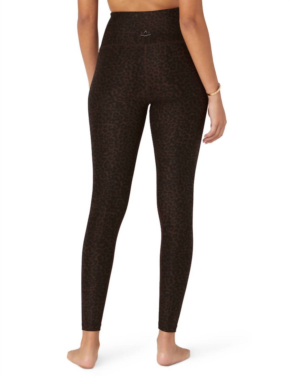 BEYOND YOGA Softmark Caught In The Midi High Waisted Legging in the midi high waisted legging in espresso leopard - women's pants - detail view