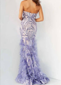 Jovani - Sweetheart Strapless Feathered Dress