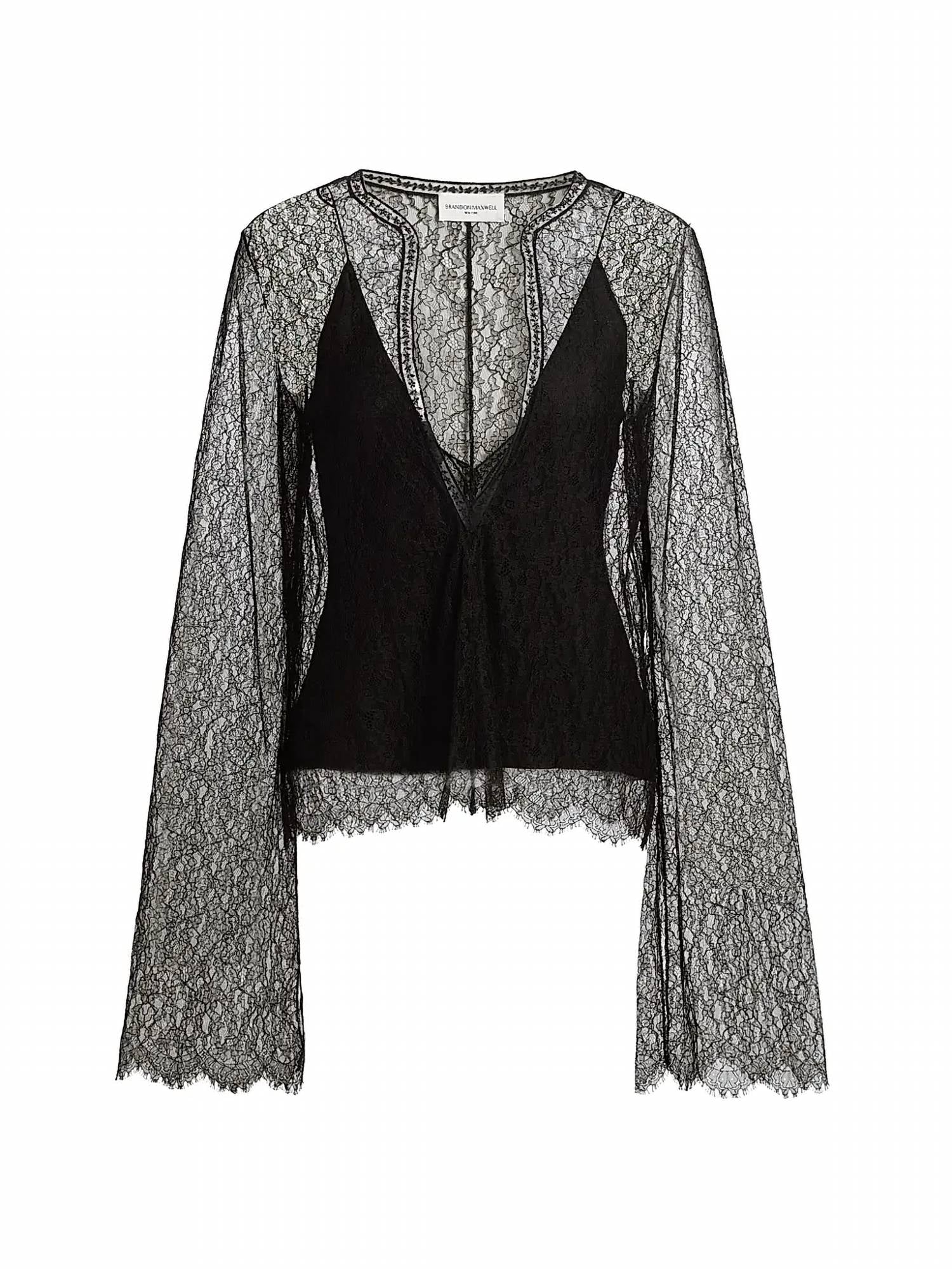 Brandon Maxwell Eloise Relax Lace Top in black - women's blouse - view 4