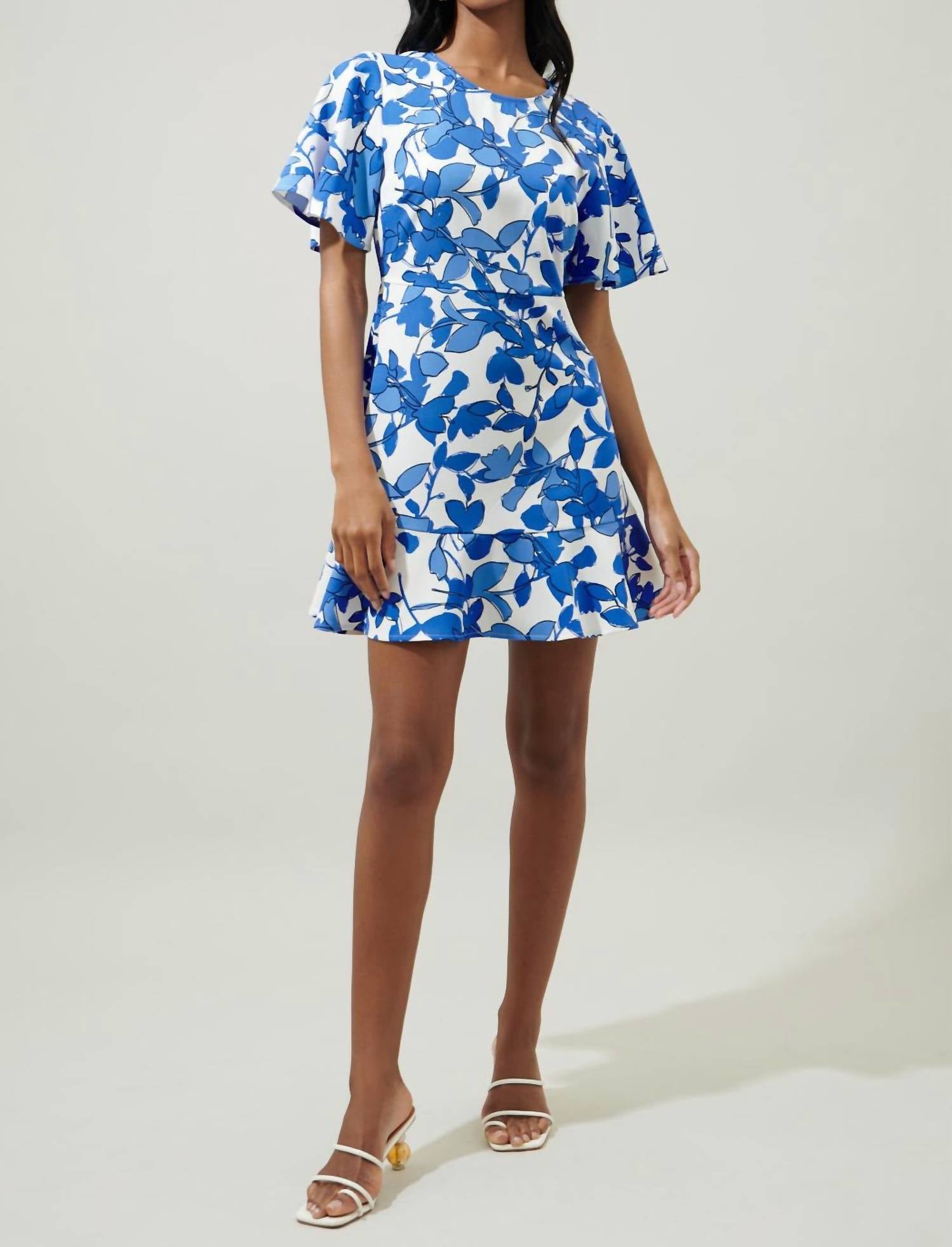 SUGARLIPS Kohl Flouncy Mini Dress in blue floral - women's dress - view 4