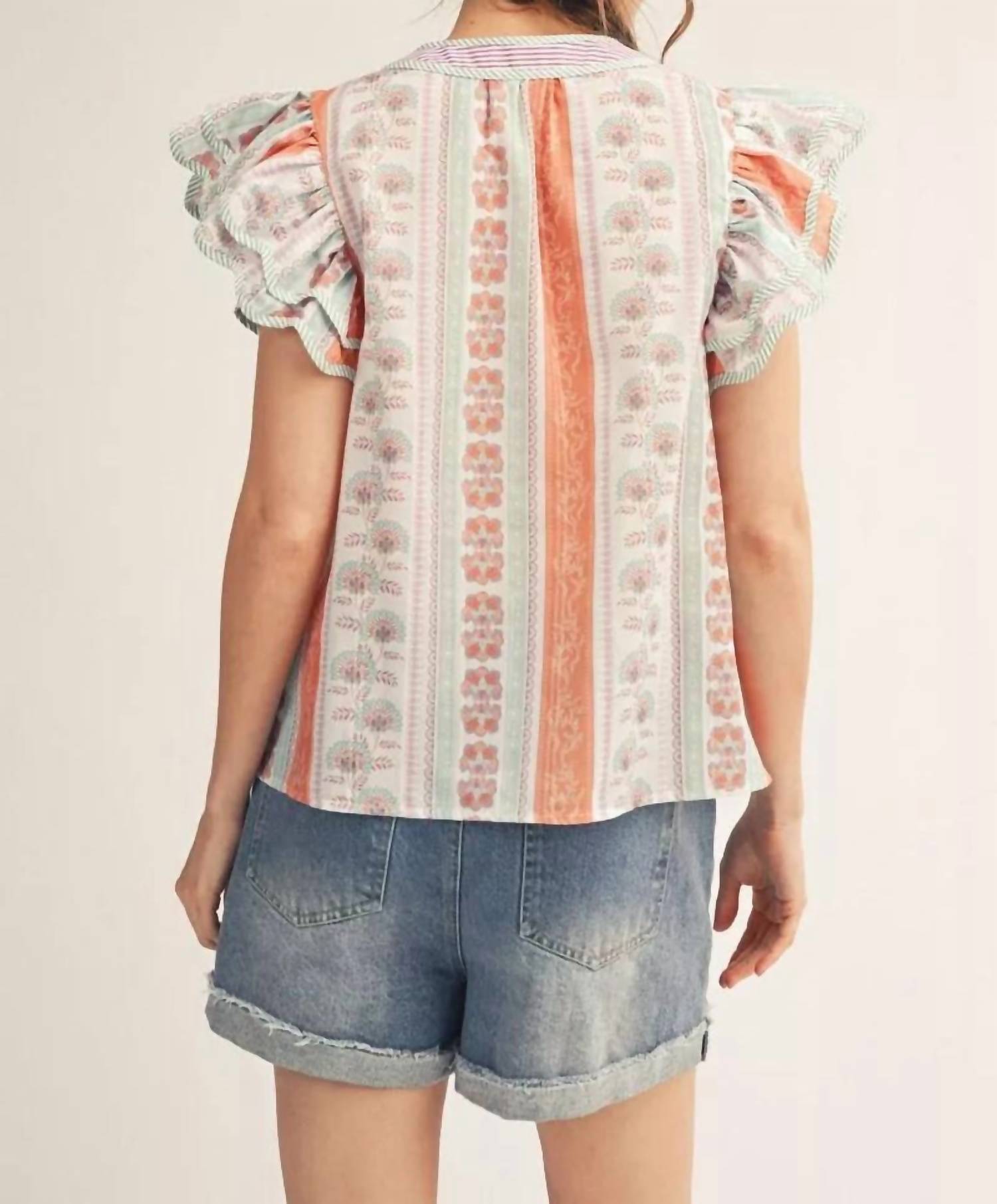 Jodifl - Women's Layered Ruffle Cap Sleeves Blouse