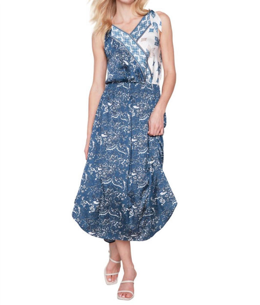 Charlie B - Printed Front Overlap Satin Dress