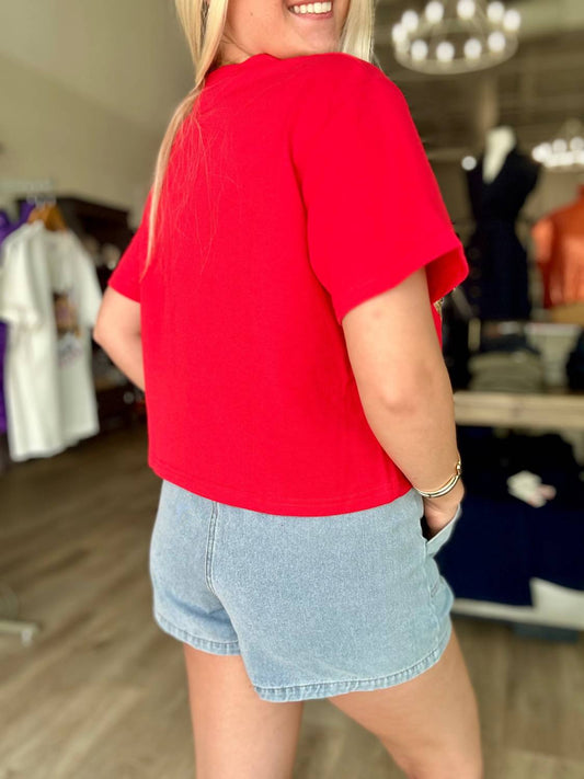 She + Sky - Elastic Waist Band Washed Denim Shorts