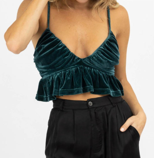 VELVET RUFFLED CROPPED TOP