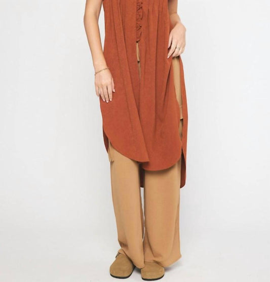Entro - Long Ruffle Sleeve Tunic With Side Slits