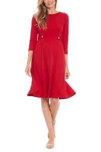 London Times - 3/4 Sleeve A-Line Midi Dress