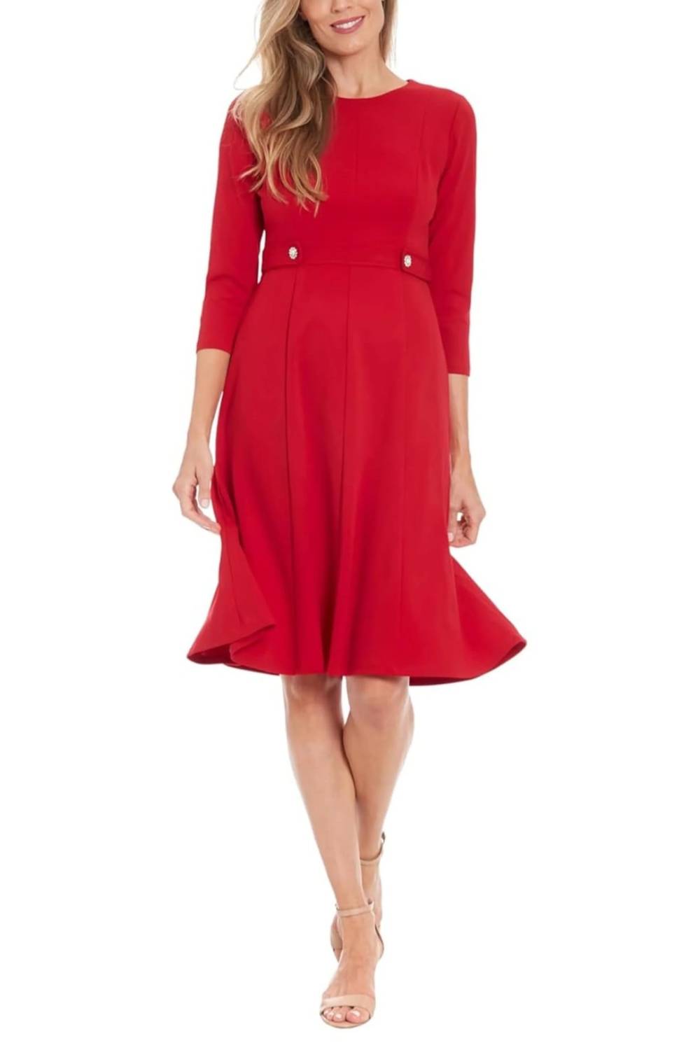 London Times - 3/4 Sleeve A-Line Midi Dress