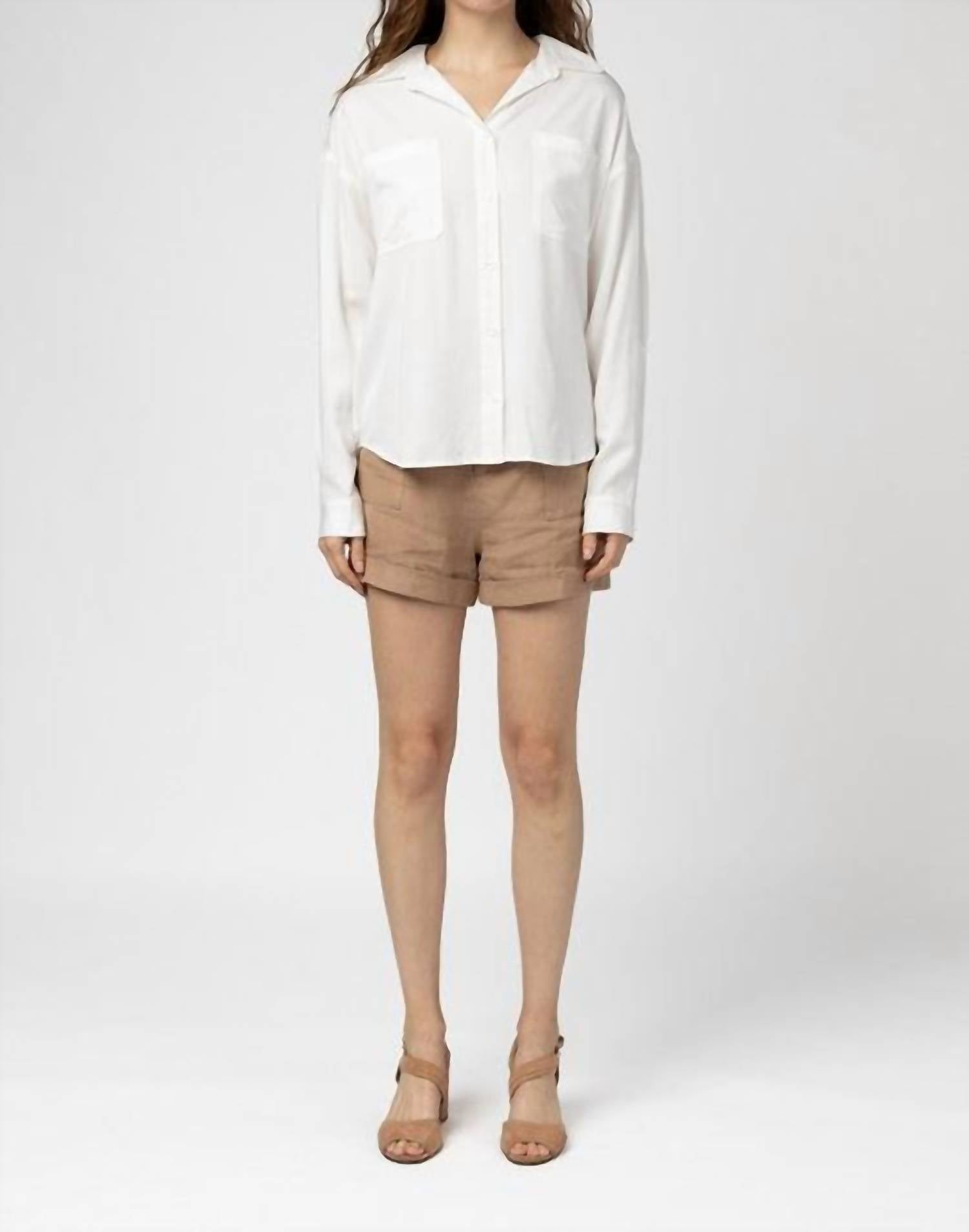 MOD REF Austin Button Up Top in white - women's shirt - detail view