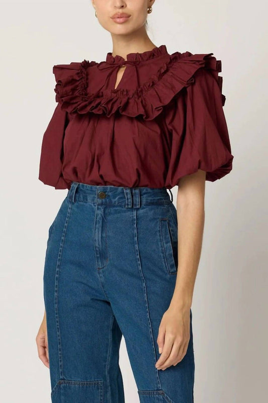 Cleobella - Janet Dark Crimson Ruffle Blouse