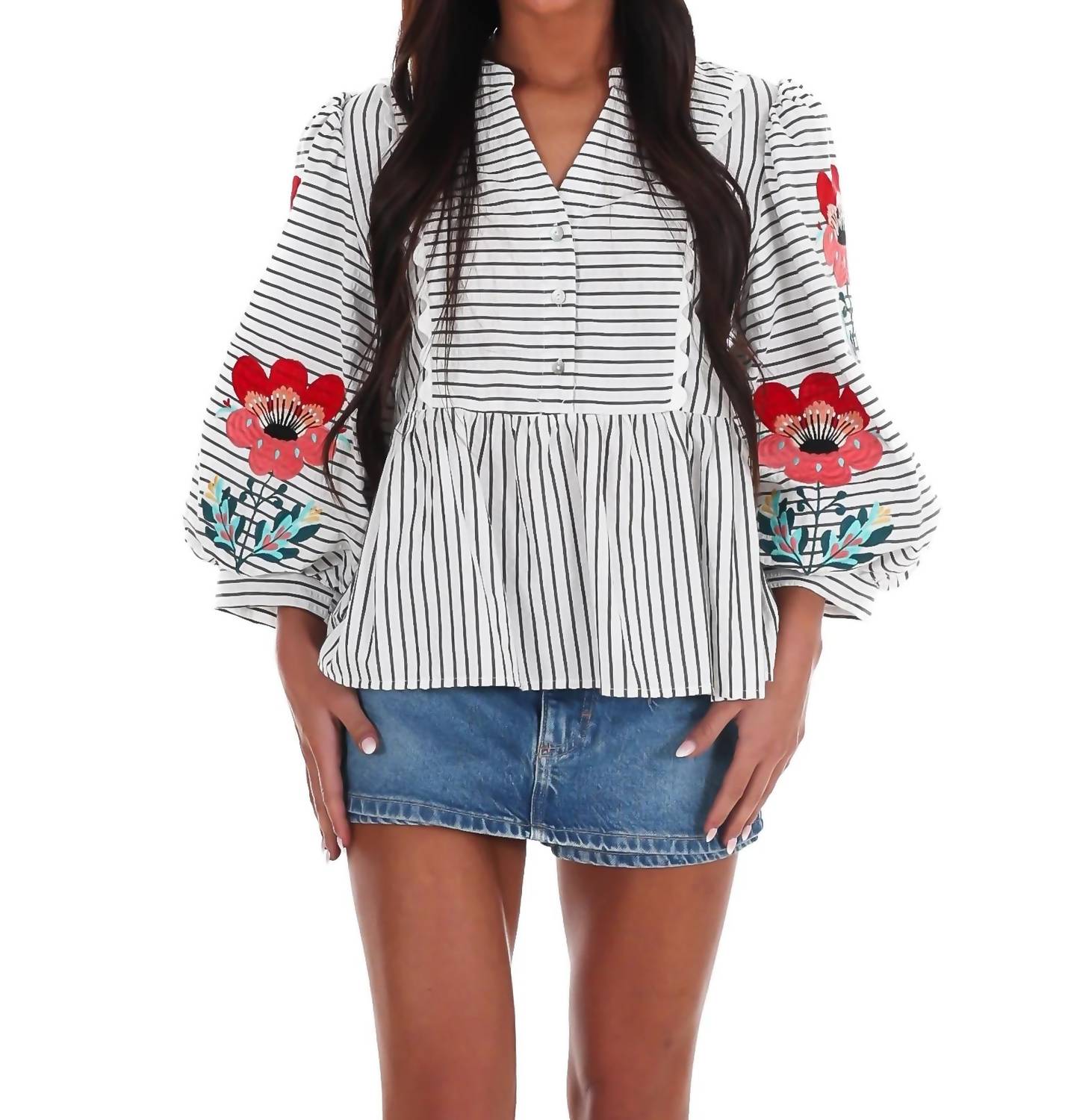 Jodifl - Women's Garden Sketch Peplum Top