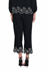 Multiples - Embroidered Hem Wide Leg Crop Pant