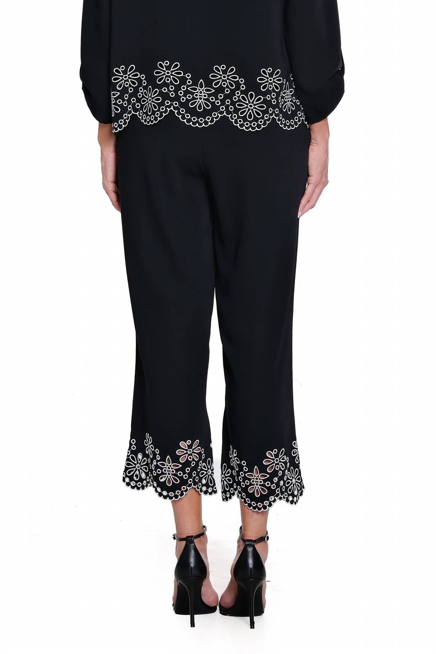 Multiples - Embroidered Hem Wide Leg Crop Pant