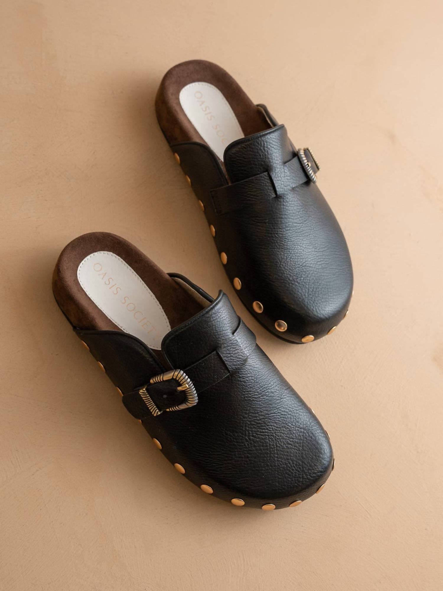 OASIS SOCIETY Women's Toni Studded Buckle Clog in black - women's shoe - detail view