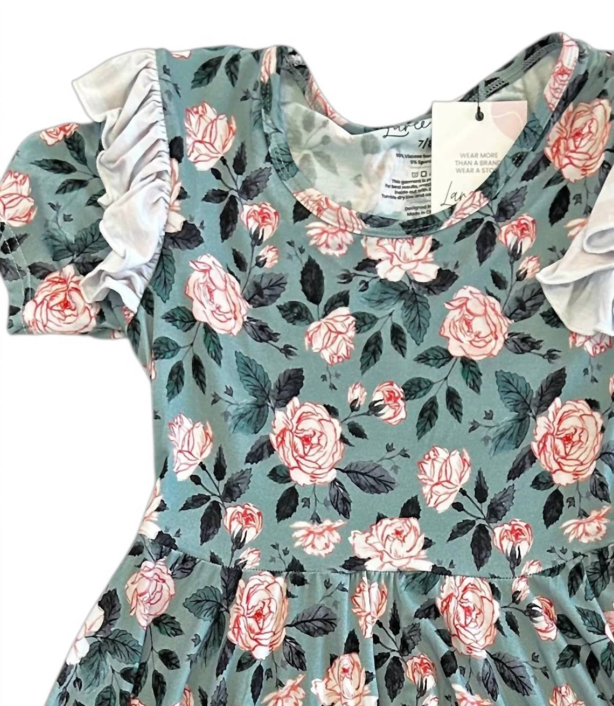 Laree + Co. - Girl's Evelyn Floral Bamboo Ruffle Spin Dress