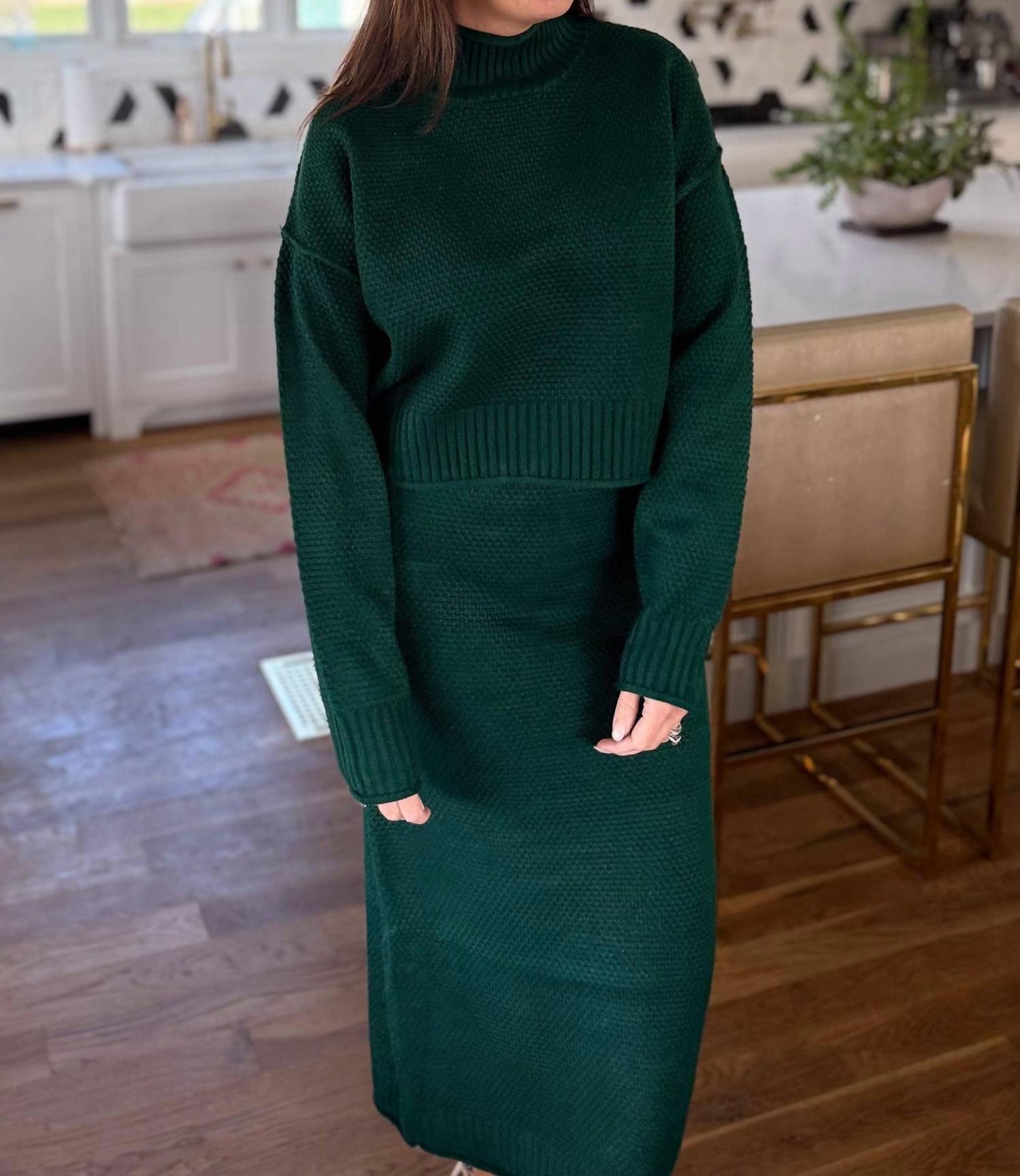 Double Zero Goddess Long Sleeve Sweater And Midi Skirt Set in green - women's skirt - alternate view