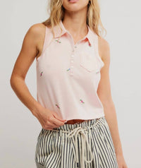 Free People Women's Pepper Collared Floral Polo in pink - women's tank top
