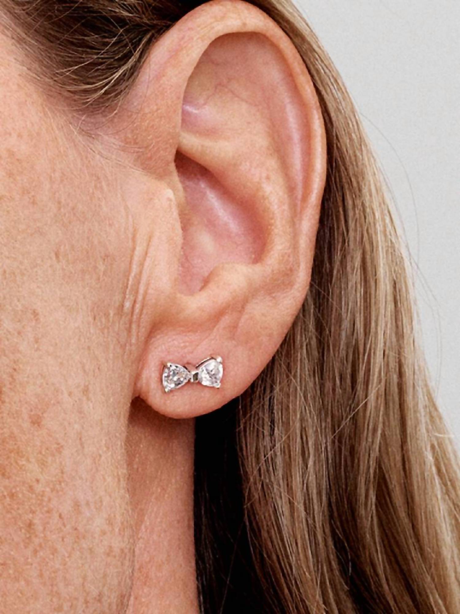 Pandora Women's Sparkling Bow Stud Earrings in silver - women's jewelry - detail view