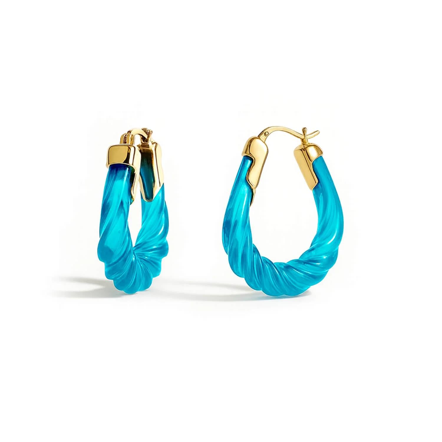 Gold & Honey - Women's Rope Twist Oval Lucite Birthstone Hoop Earrings