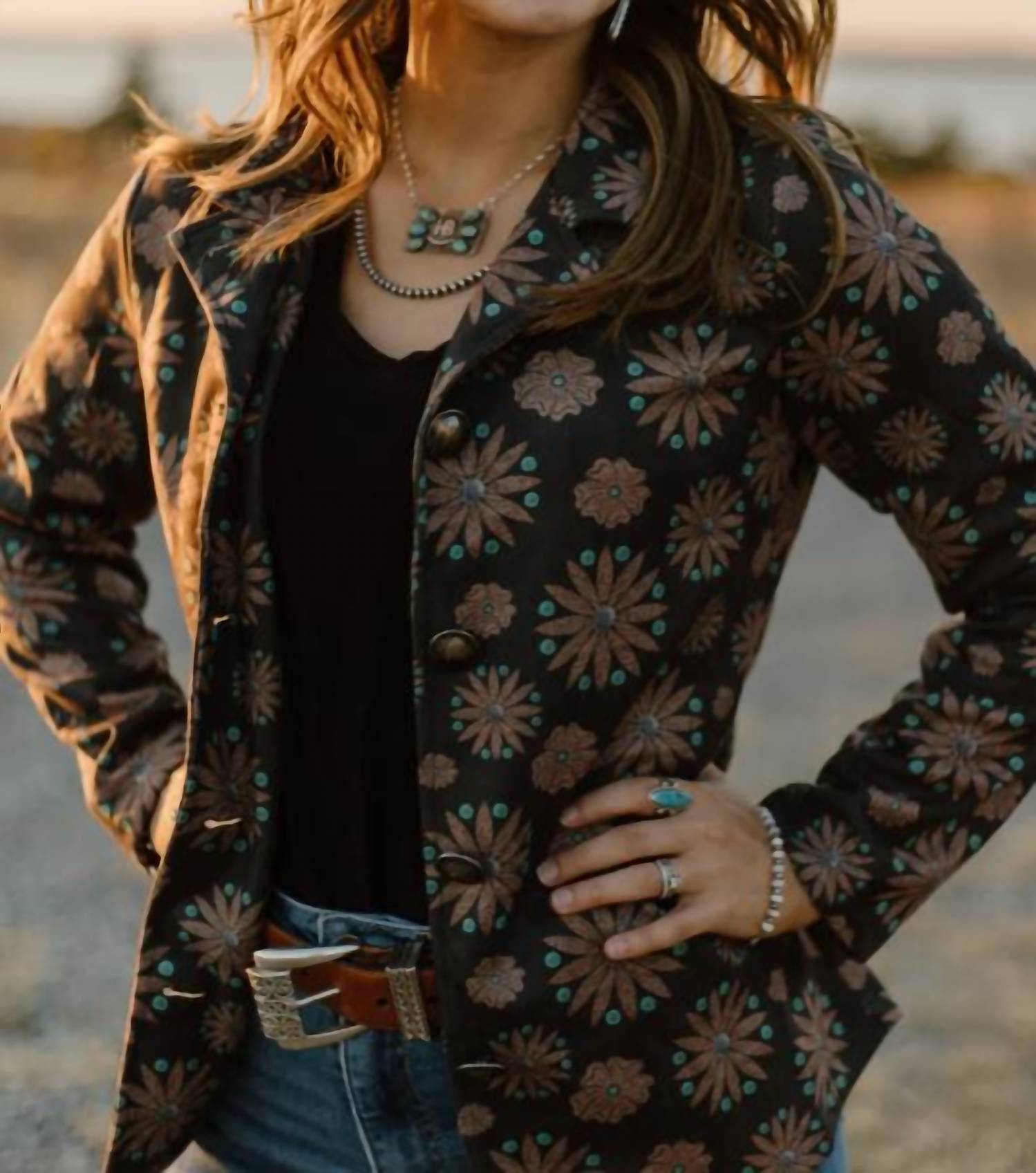 Sterling Kreek Western Bloom Blazer in black - women's jacket - detail view