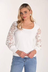 Frank Lyman - Sela Sheer Floral Sleeve Pullover Top
