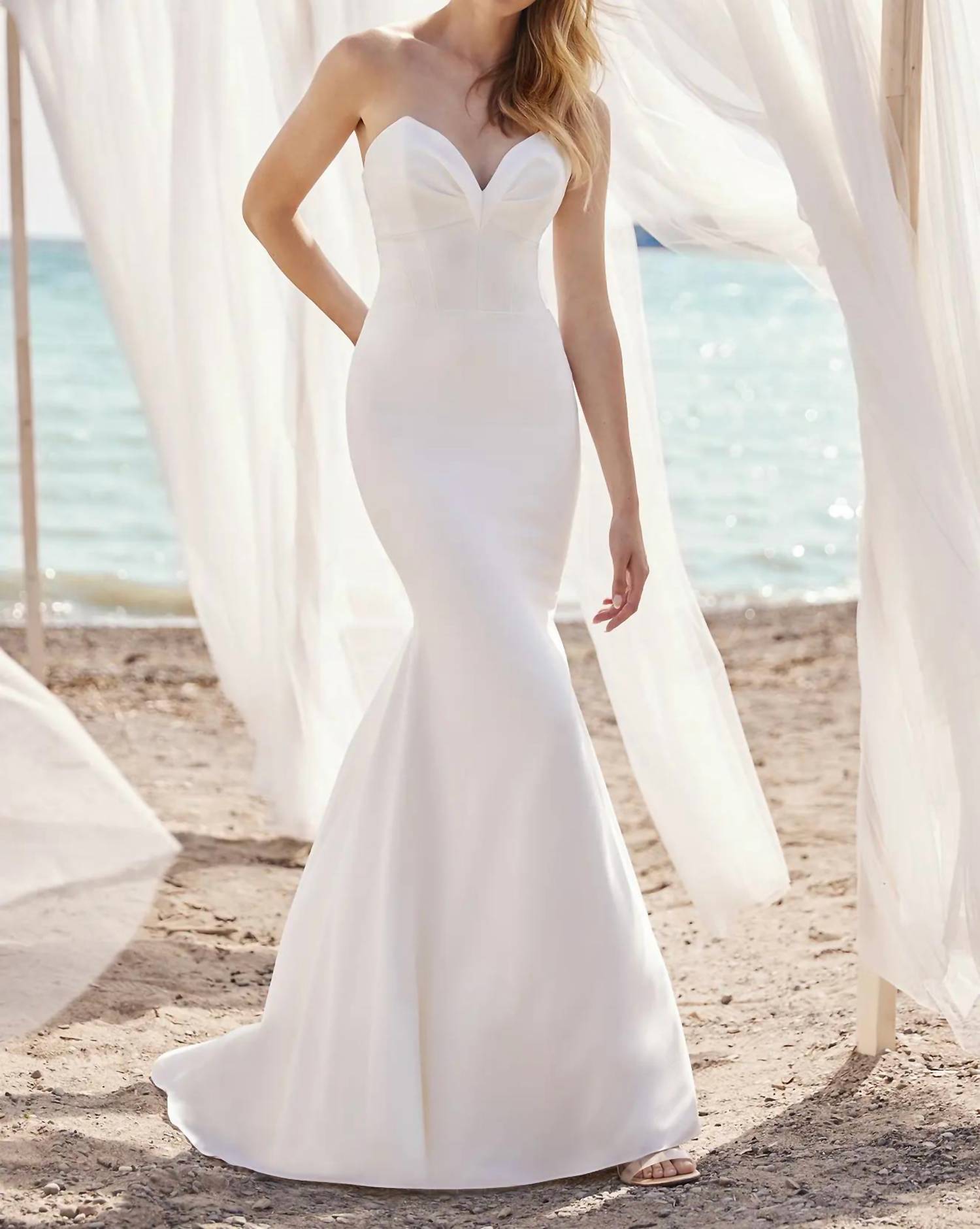 Mikaella Bridal Crêpe And Tulle Wedding Dress in natural - women's dress