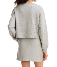 ALLISON NEW YORK Rhinestone Cropped Pullover in heather grey - women's sweater - detail view