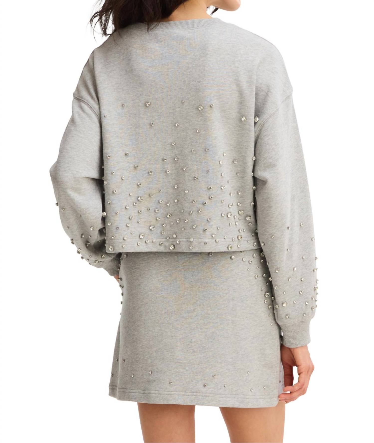 ALLISON NEW YORK Rhinestone Cropped Pullover in heather grey - women's sweater - detail view