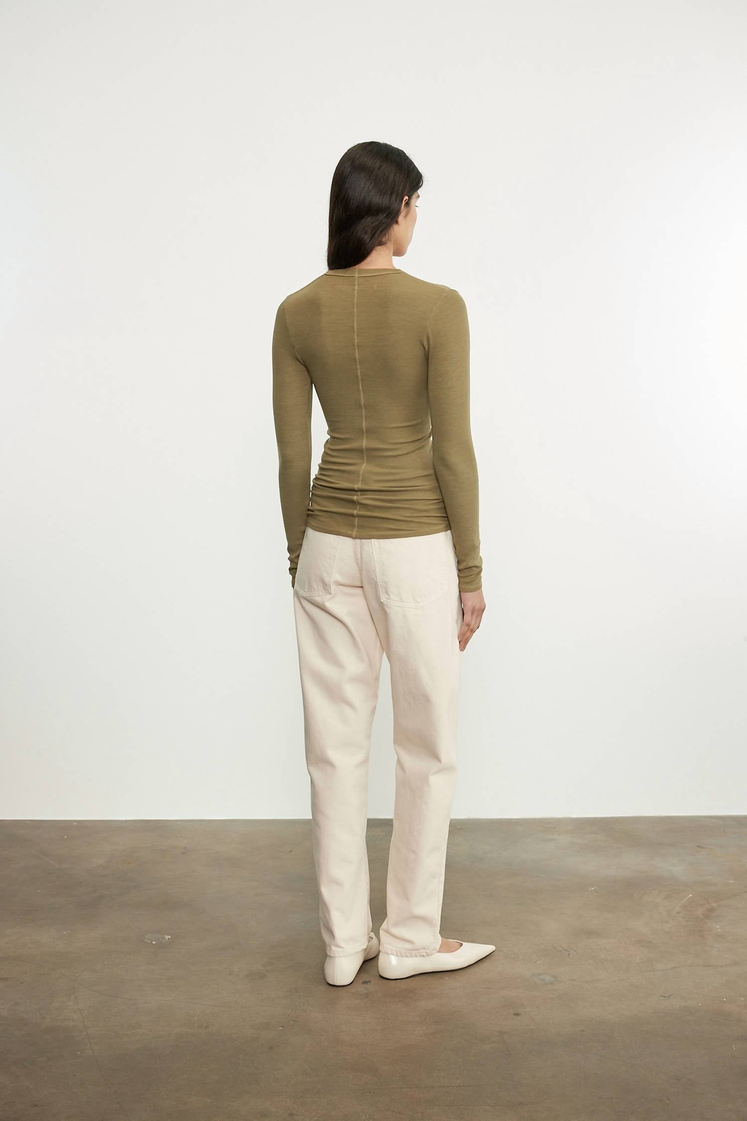 Enza Costa - SILK RIB LONG SLEEVES U-NECK TOP
