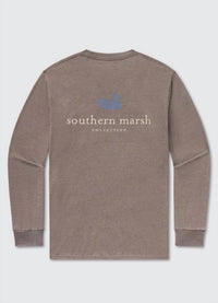 Southern Marsh Men's Authentic Seawash Tee in washed dark shale - men's long sleeve top - detail view
