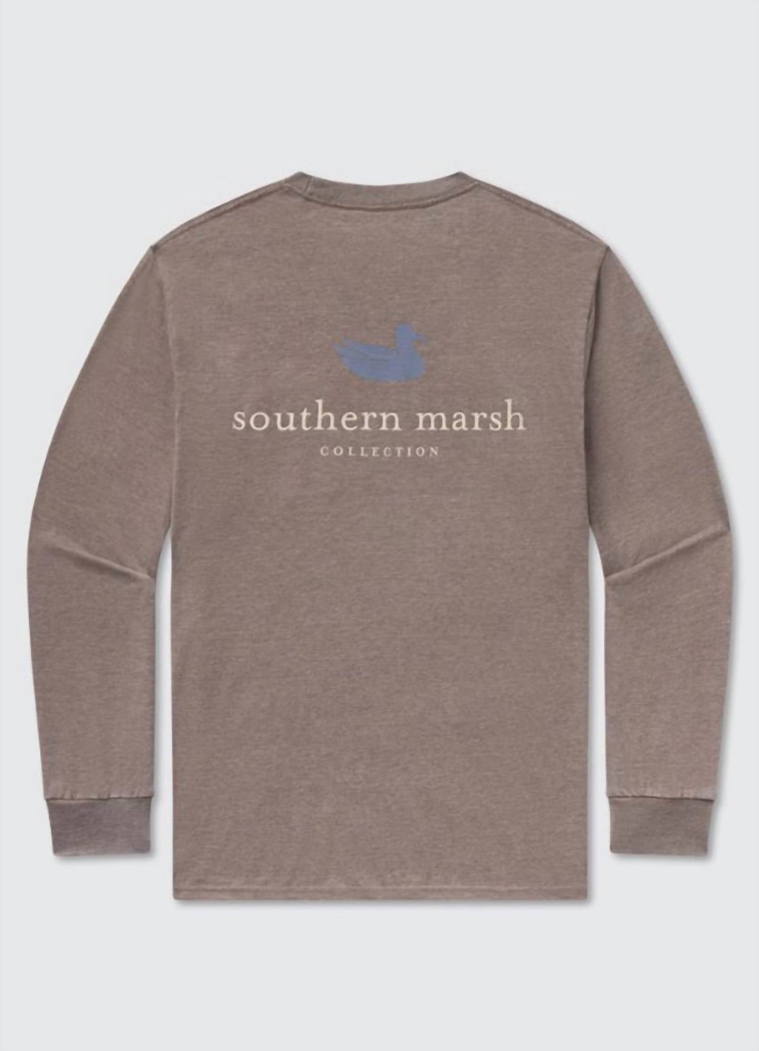 Southern Marsh Men's Authentic Seawash Tee in washed dark shale - men's long sleeve top - detail view