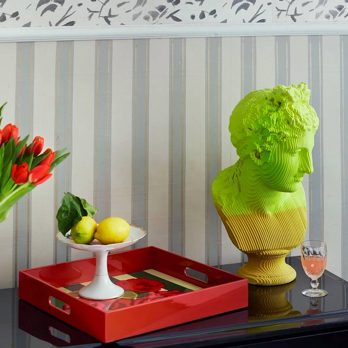 Lisa Corti - Nizam Stripes and Flowers Lacquered Tray