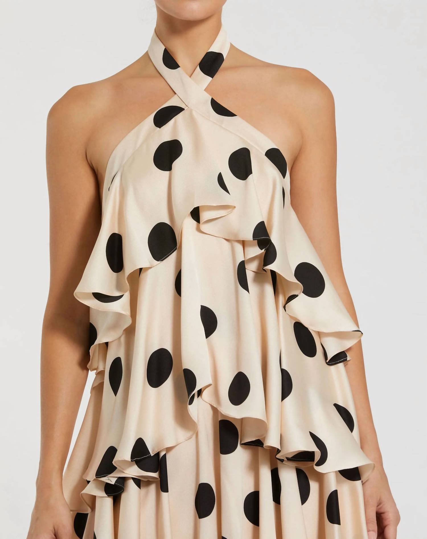 Mac Duggal - Tiered Ruffle Polka Dot Charmeuse Gown