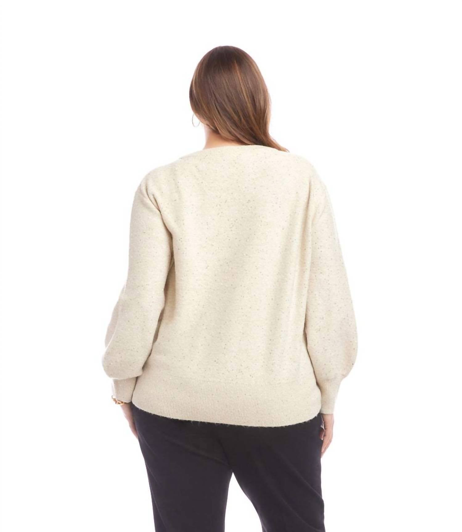 Karen Kane Sequin V-neck Sweater - Plus in sand - women's sweater - alternate view