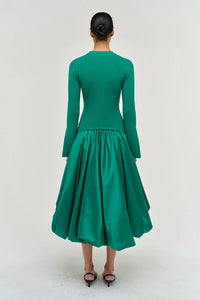 SIMKHAI Kenlie Taffeta Knit Midi Dress in kelly green 2 - women's dress - detail view