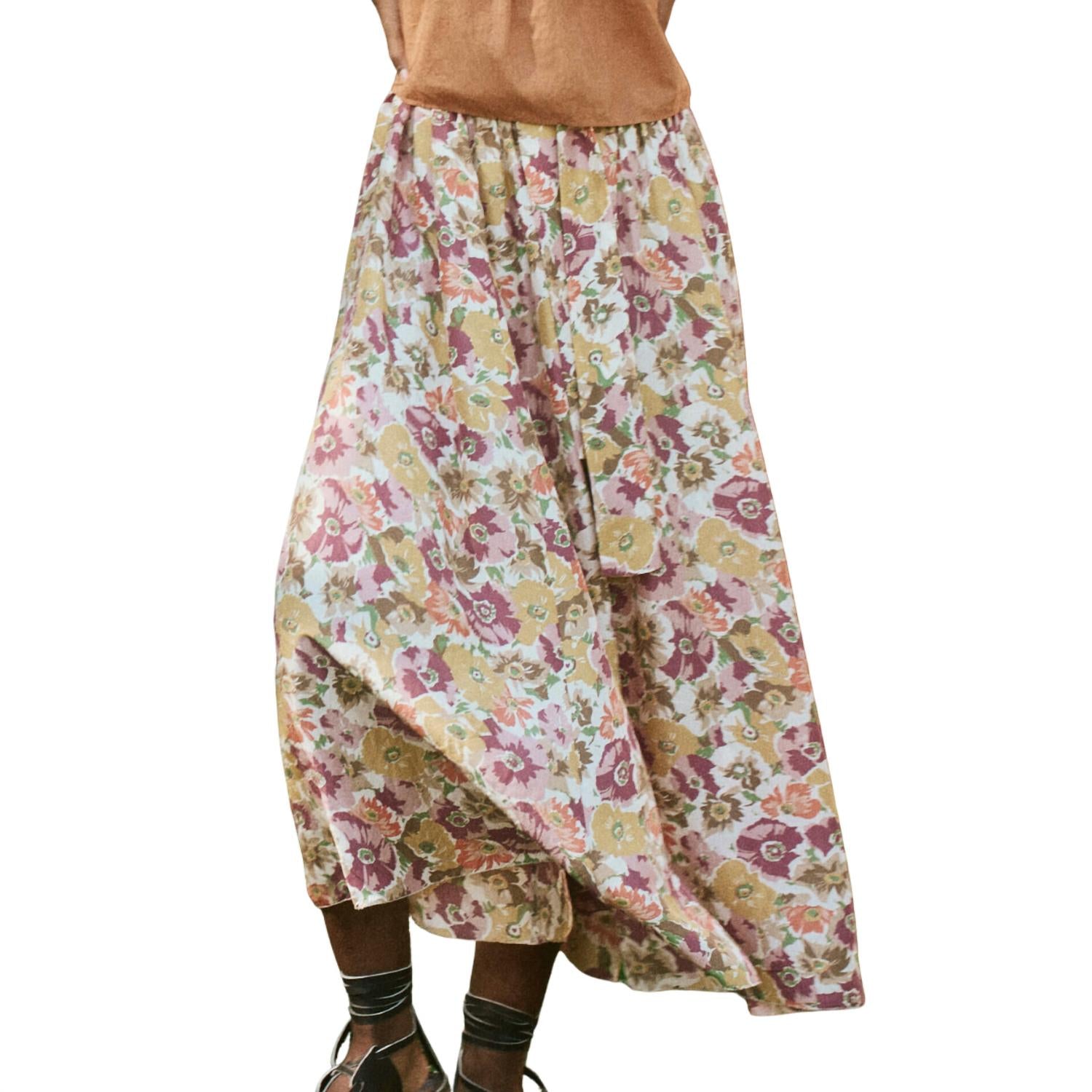 THE GREAT. Women's The Papyrus Skirt in golden lilac flower - women's skirt