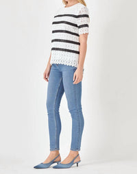English Factory - Lace Short Sleeve Striped Top