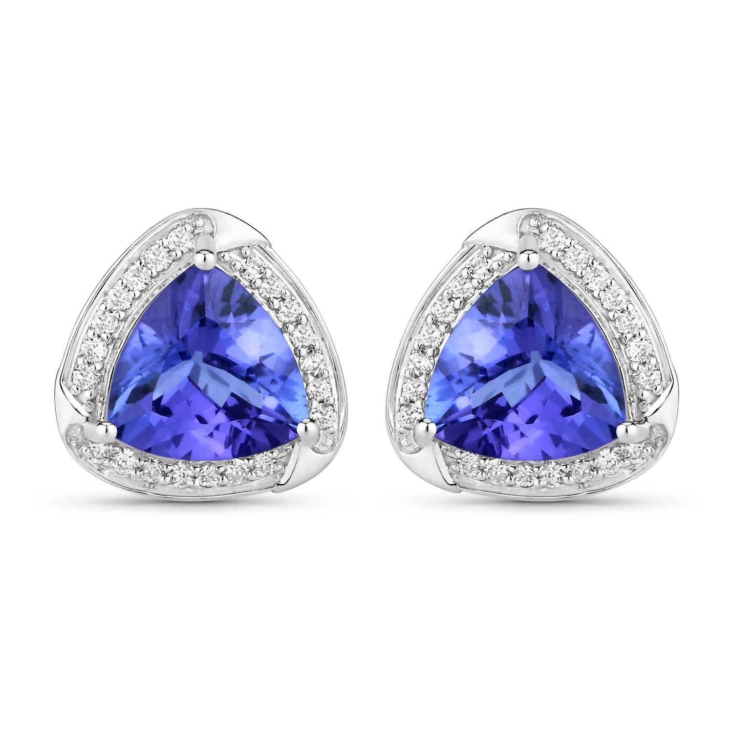 Diana M Jewels Women's Trillion Natural Tanzanite Stud Earrings (3.70 Ct) - Signature Plus in 14k white gold - women's jewelry